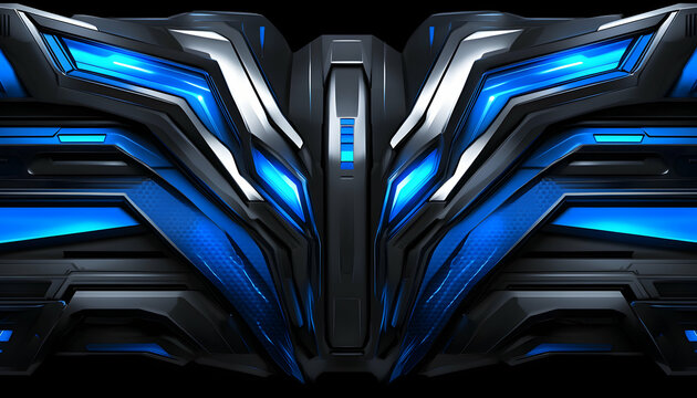 Futuristic abstract background with glowing blue and silver metallic panels, ideal for tech, gaming, or sci-fi projects.