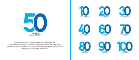 set of anniversary logo flat blue color on white background for celebration moment