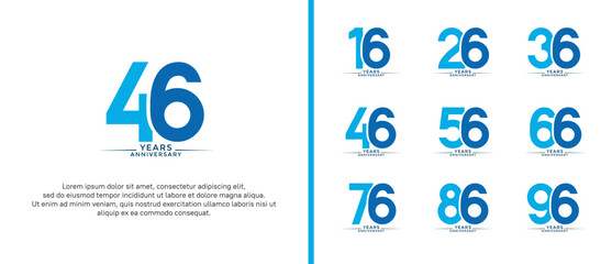 set of anniversary logo flat blue color on white background for celebration moment