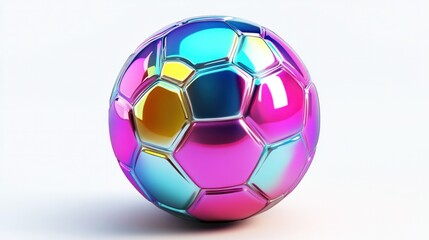 Naklejka premium Cleanly designed 3D football with vibrant panels, glossy highlights, and precise textures, isolated on white.