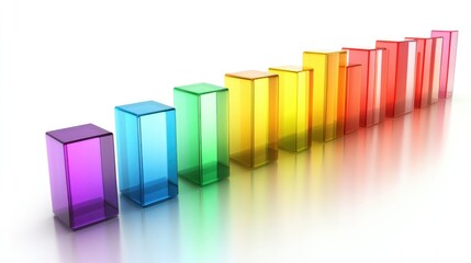 Dynamic 3D bar graph with rainbow-colored bars and a reflective finish, floating on white.