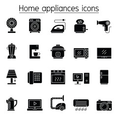 Home appliance icons set in thin line style