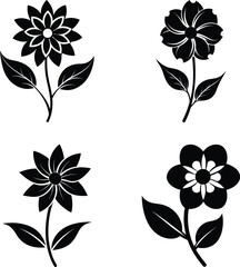 Set of flower silhouette logo. Set black lotus symbol isolated on white background. Lotus vector icon, sign yoga and meditation for spa salon