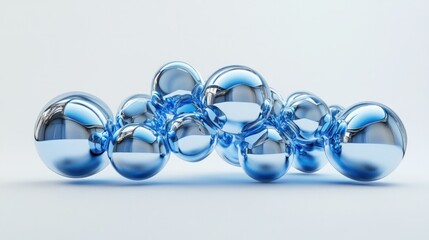 Dynamic 3D shape combining cubes and spheres in metallic blue, floating on a plain white background.