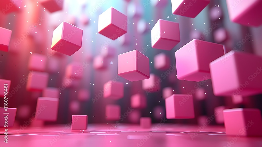 Poster floating pastel cubes dynamic 3d abstract geometric background with playful composition