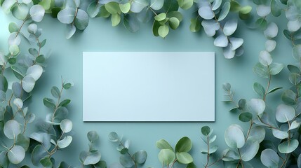 A minimalist layout with fresh green leaves framing a blank space for customizable text.