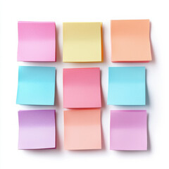 Fototapeta premium Colorful pastel Post it notes arranged in grid pattern isolated design on white background