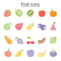 Fruit icon set in flat color style