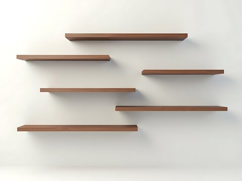 Isiro Luxury Wall Shelves, Realistic 3d empty wooden wall shelves for book display. Bookshelf mockup with wood texture, 
