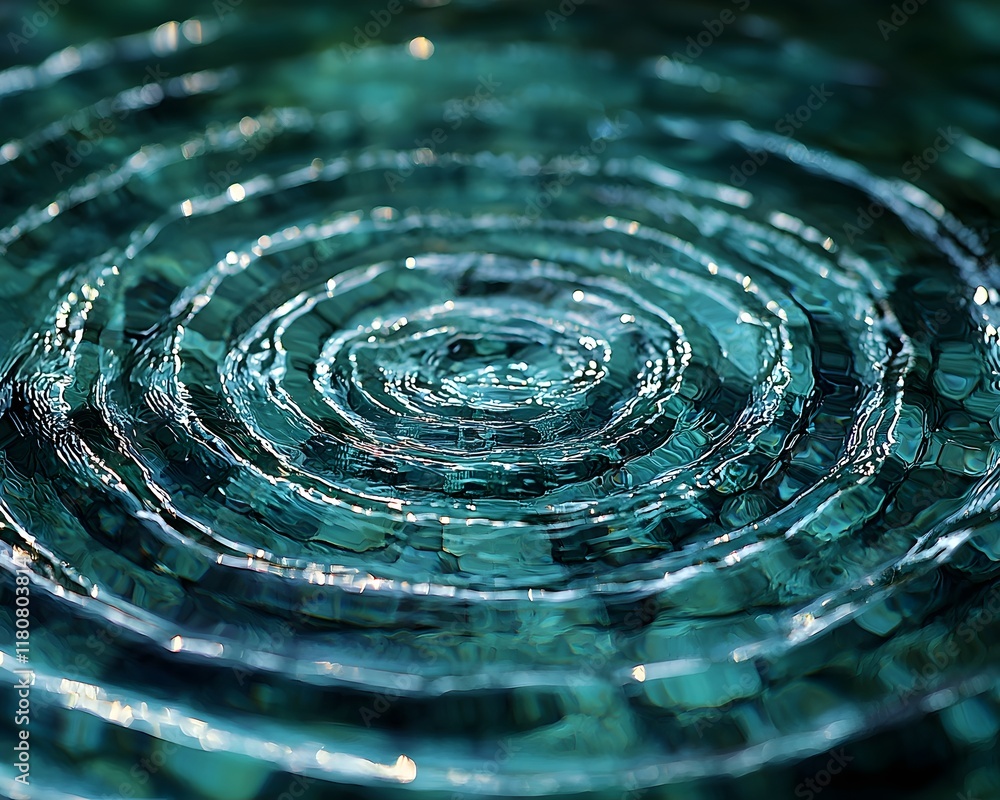Poster serene concentric ripples in soft blue and green tones mesmerizing abstract fluid geometry design
