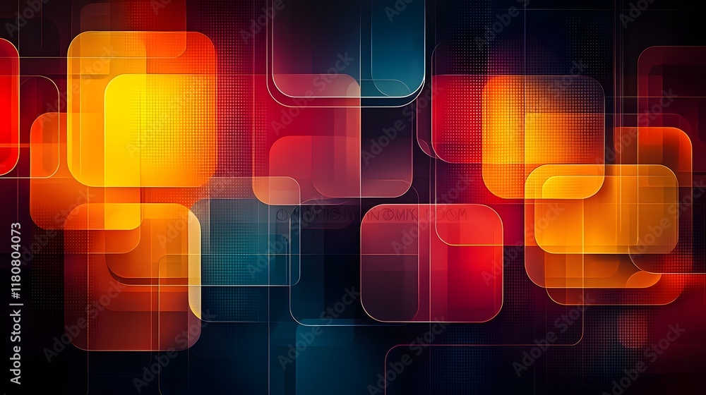 Poster retro geometric abstract background with warm toned interlocking circles and squares