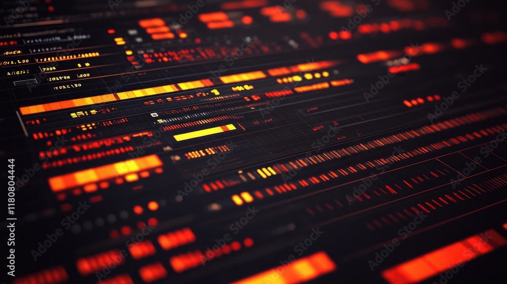 Poster abstract digital interface with orange and black glowing data streams