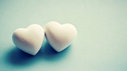 Obraz premium Two White Wooden Hearts Resting Gently Together