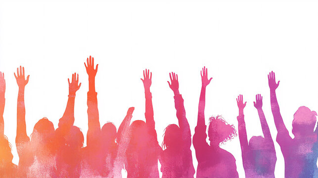 silhouette of happy diverse people raising hands in celebration of diversity and unity  festival event colorful watercolor background illustration