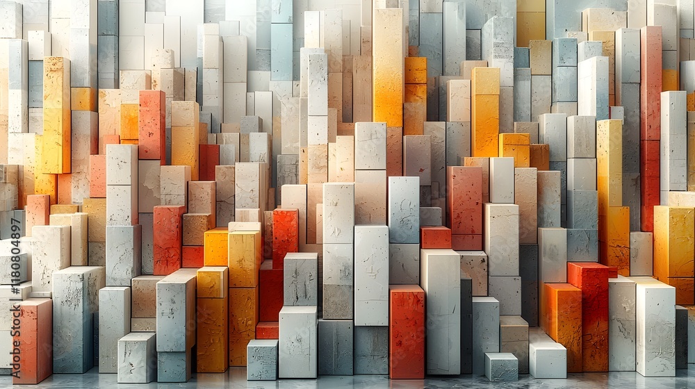 Poster muted toned isometric 3d blocks forming cityscape like abstract geometric pattern background