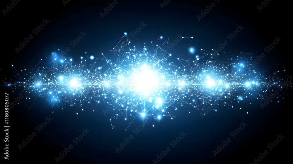 Aufkleber abstract digital network connection, glowing blue nodes and lines, futuristic technology background.