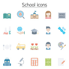 School & Education icons set in thin line style