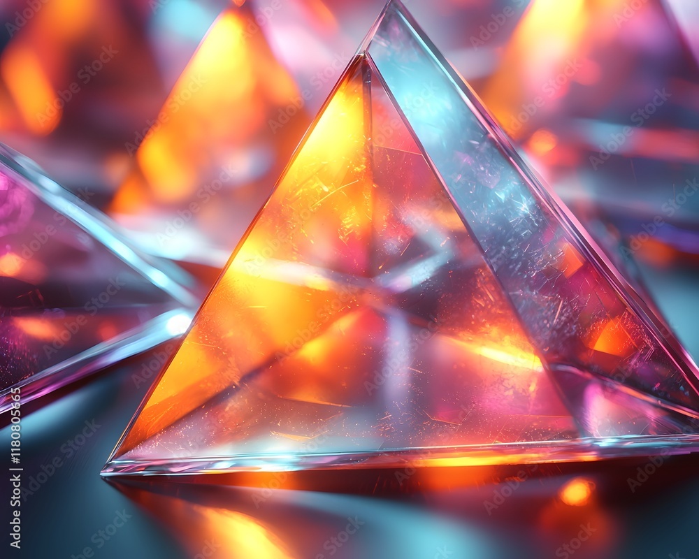Aufkleber futuristic background with iridescent triangular prisms reflecting light and colors against a moody 