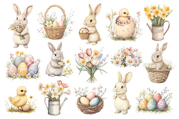 PNG Easter vintage illustration set on transparent background