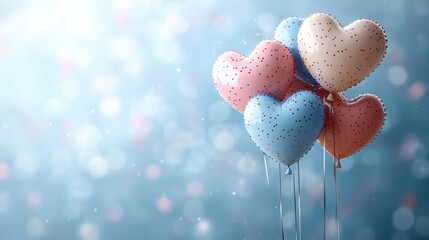 Fototapeta premium Heart Shaped Balloons on a Soft Blue Background for Valentines Day