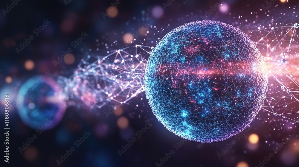 Poster futuristic digital sphere with glowing networks and abstract energy patterns