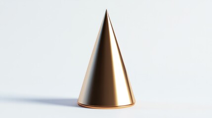 Fototapeta premium Polished bronze 3D cone with sharp contours, isolated on a minimalist white background.