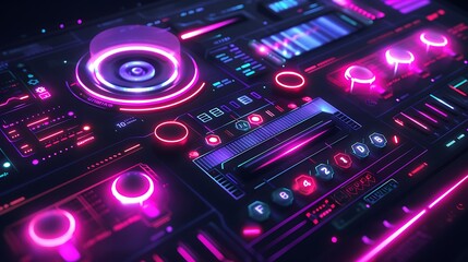Obraz premium Futuristic Neon Music Mixer Control Panel Interface
