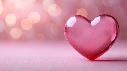 Obraz premium A glossy, oversized pink heart on a soft pastel pink surface, perfect for Valentine's Day promotions, romantic invitations, or dreamy social media posts.
