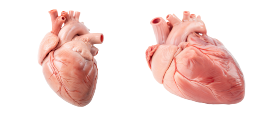 realistic human blooded heart with veins and vessels isolated on a transparent background with a clipping path cutout.