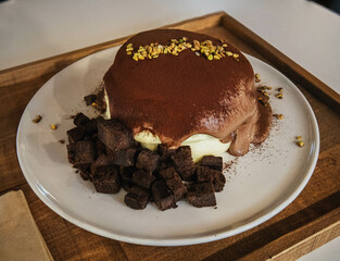 delicate Japanese soufflé with chocolate and brownie