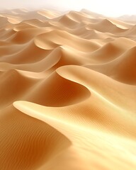Rolling sand dunes in a vast desert landscape.