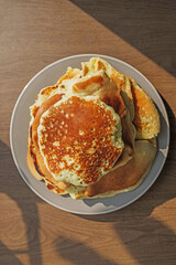 hot pancakes on a sunny weekend, top view