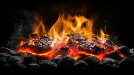 A glowing red and orange flame effect with realistic embers floating in the dark