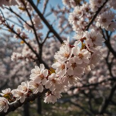 Obraz premium The first bloom of cherry blossoms after a long winter.