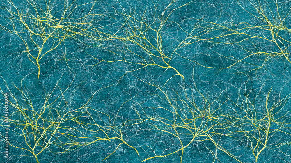Aufkleber abstract teal and gold textured background featuring intricate, branching patterns reminiscent of ne