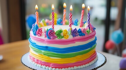 Birthday cake with colorful cream, delicious and attractive