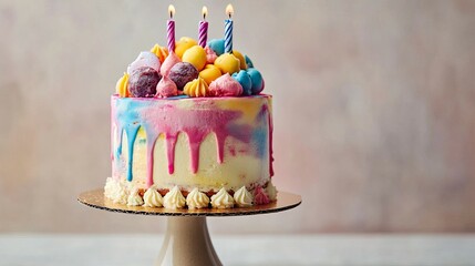 Birthday cake with colorful cream, delicious and attractive