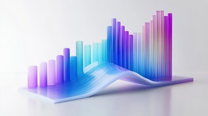 Unique 3D bar graph with curved bars in gradient blue and purple tones, floating on a white surface.
