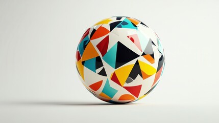 Obraz premium Vibrant 3D football with a glossy surface and bold geometric patterns, suspended against a white background.