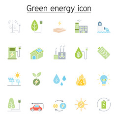 Green energy icon set in thin line style