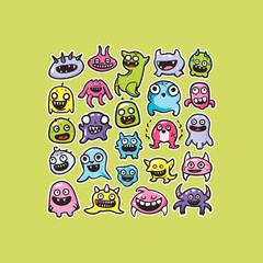 Cute monster doodle art design vector template illustration