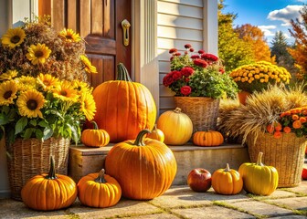 Autumn Porch Decor: Pumpkins, Mums, and Hay Bales - Fall Front Porch Ideas