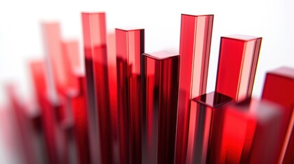 Obraz premium Vibrant red 3D bar graph with varied heights, floating against a clean white backdrop.