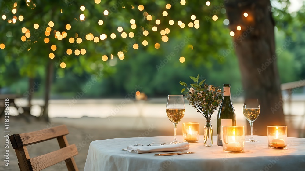Aufkleber romantic dinner table with candles and lanterns creating a warm inviting atmosphere in a beautiful s