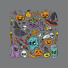 Helloween elements doodle art design vector template illustration