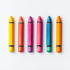 Colorful crayons in row on white background, vibrant and bold