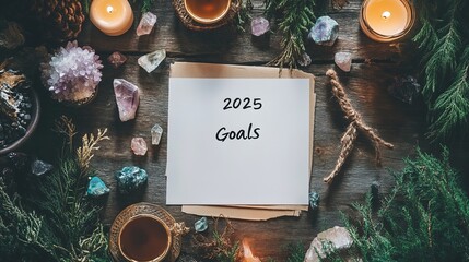 Artistic 2025 Goal Setting on a Creative Desk Surrounded by Colorful Art Supplies