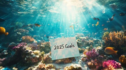 2025 Goal Writing Underwater with Coral Reefs and Swimming Fish