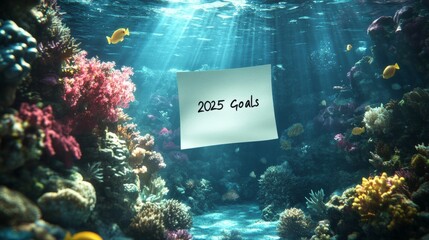 2025 Goal Writing Underwater with Coral Reefs and Swimming Fish