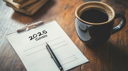 Reflective 2025 Goal Setting with Cozy Atmosphere, Warm Mug, and Flickering Candle